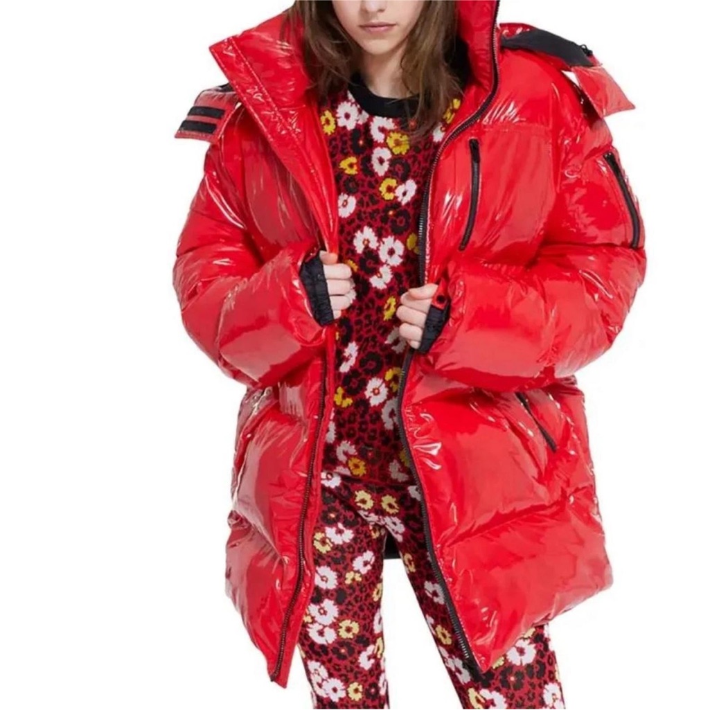 $725 Nwt The Kooples Glossy Red Puffer Coat W/ Hood Women Size 1 Us Small